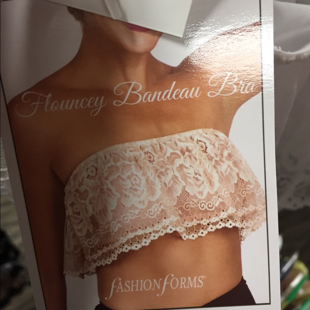 FASHION FORMS flouncy bandeau strapless tube top bra black lace XL